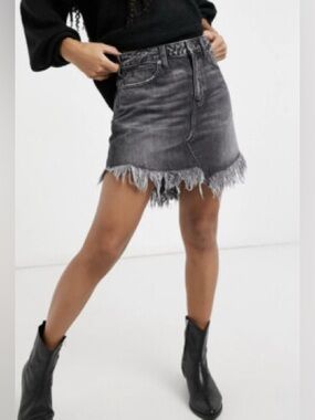 We The Free frayed denim blue mini skirt